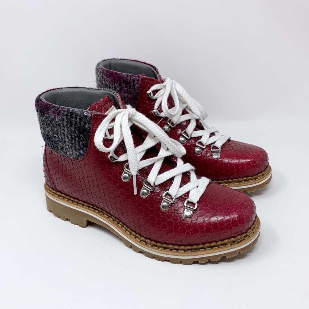 NEW La Montelliana 1965 Margherita Red Cobra Skin Boots (Sz 38) Sequin Trim